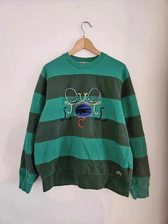 Lacoste Tennis Design Striped Crewneck Sweatshirt Mens Extra Large Embroidered - Picture 1 of 8